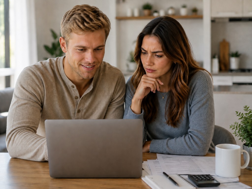 Couple reviewing coverage options together on a laptop