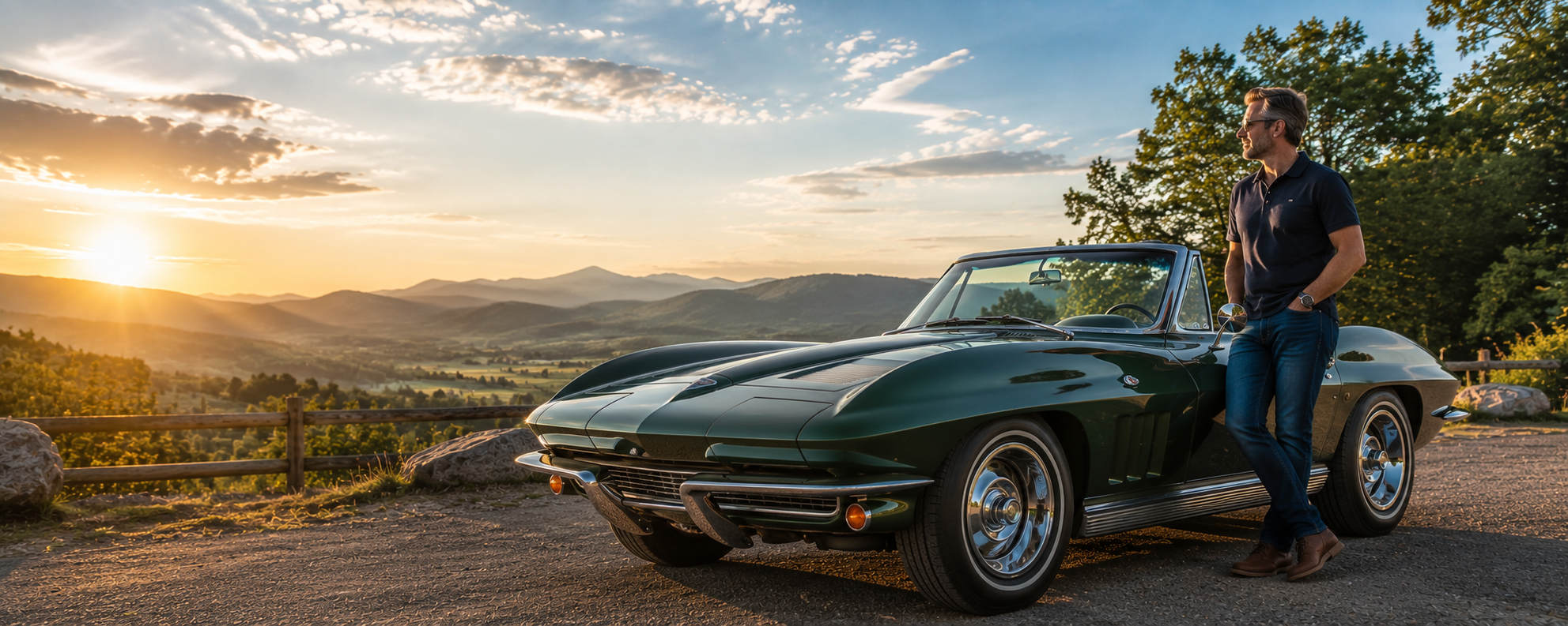 Classic convertible at sunset — compare Kalamazoo classic car insurance with Vander Ploeg
