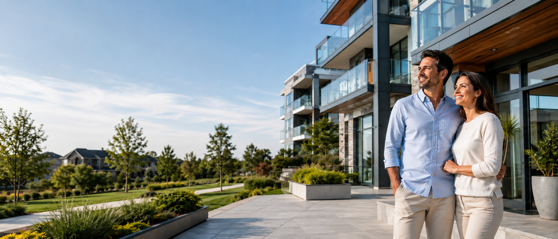 Kalamazoo condo owners outside a modern condominium community