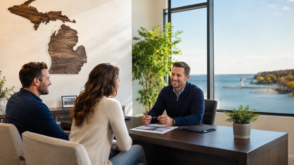 Local independent agent meeting with clients in a Michigan office